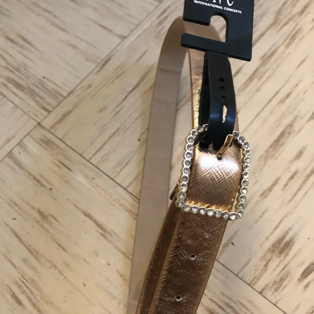 INC International Concepts Women’s Rhinestone-Buckle Belt, Gold, Medium